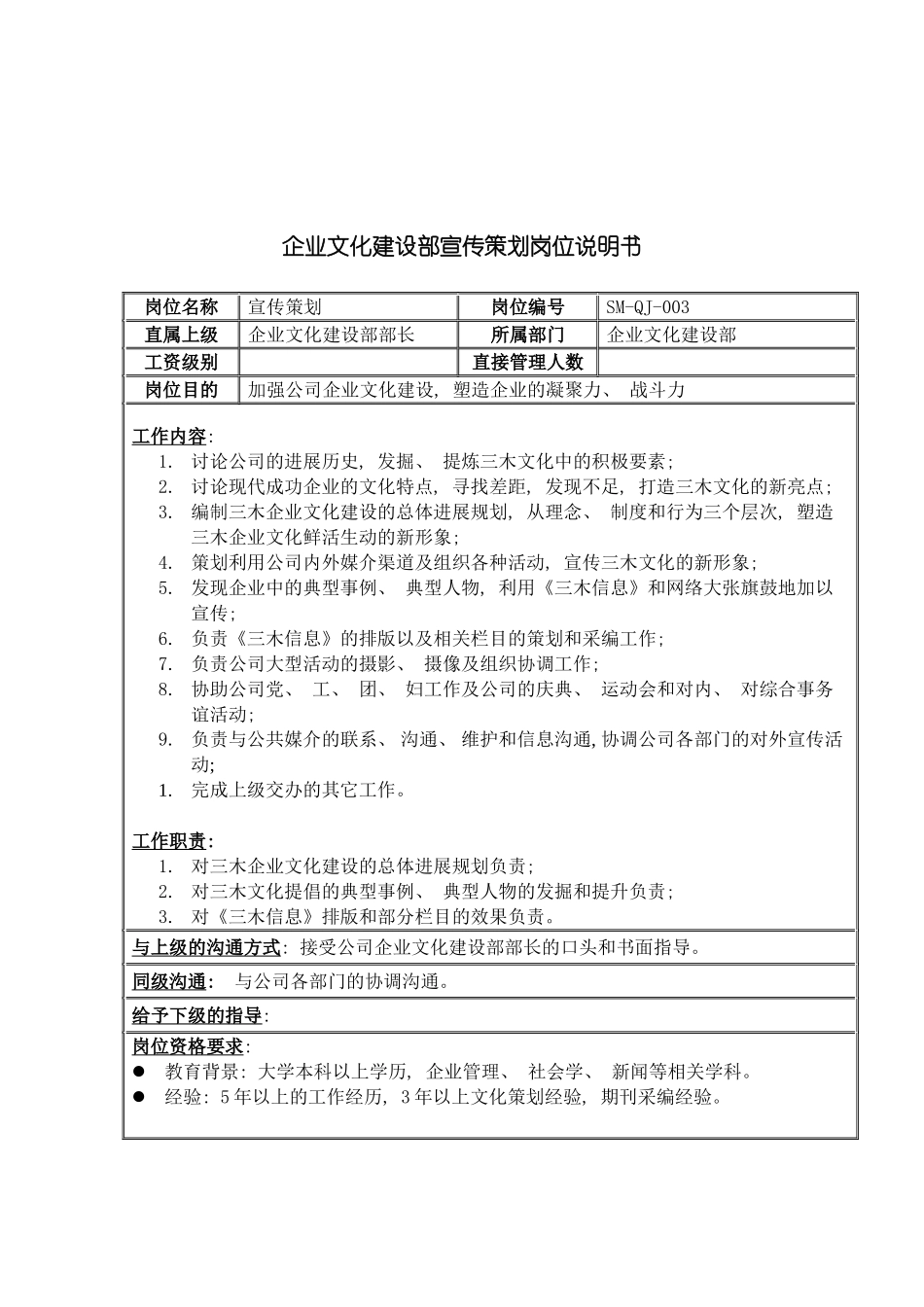 三木集团企业文化建设部宣传策划岗位说明书_第3页