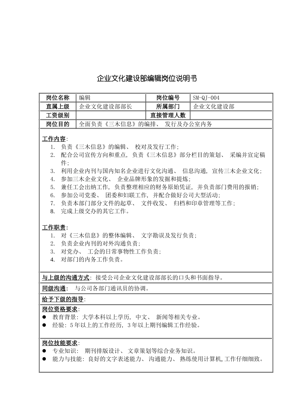 三木集团企业文化建设部编辑岗位说明书_第3页