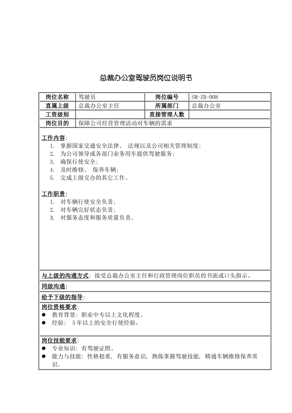 三木集团总裁办公室驾驶员岗位说明书_第3页