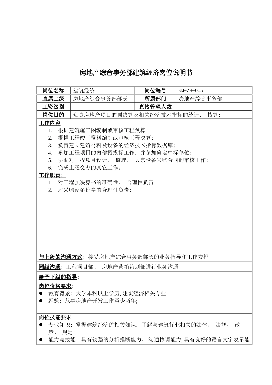 三木集团房地产综合事务部建筑经济岗位说明书_第3页