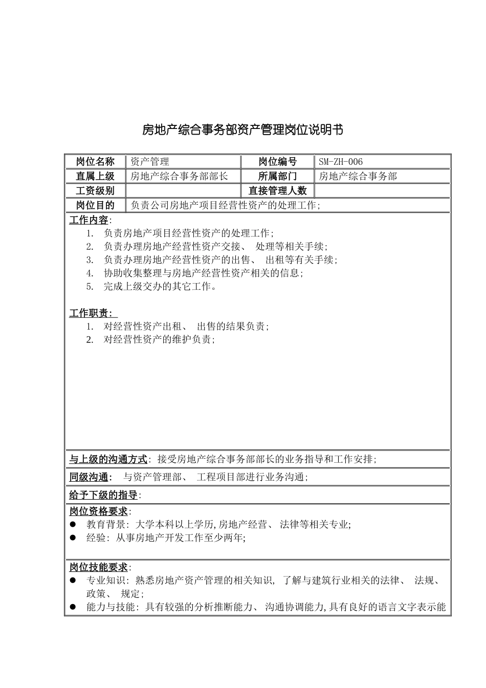 三木集团房地产综合事务部资产管理岗位说明书_第3页