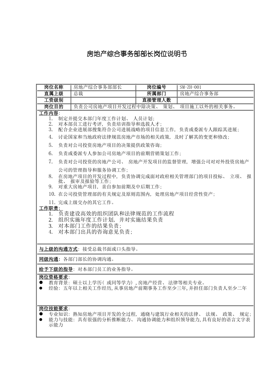 三木集团房地产综合事务部部长岗位说明书_第3页