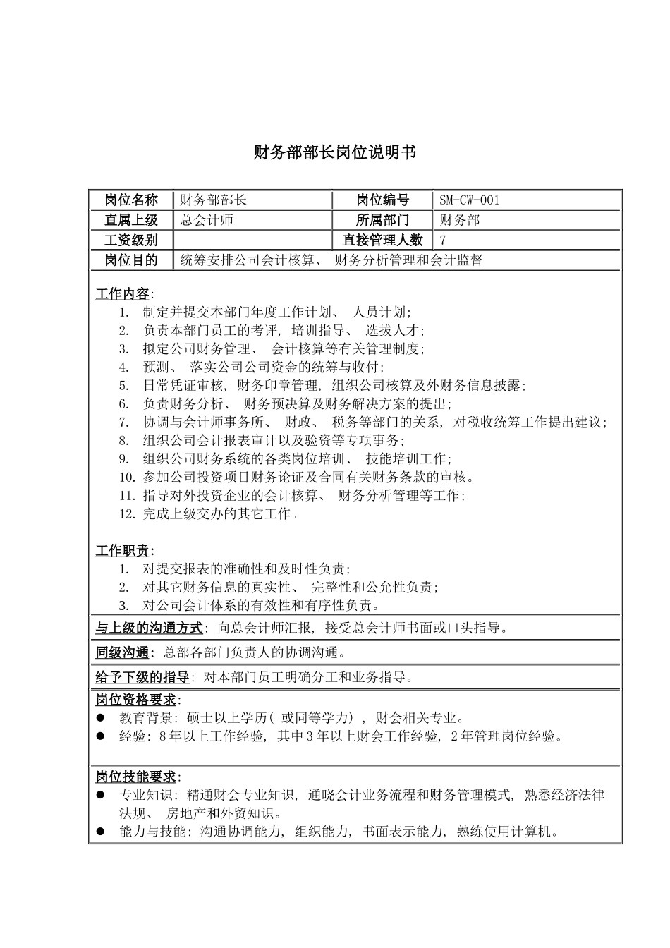三木集团财务部部长岗位说明书_第2页
