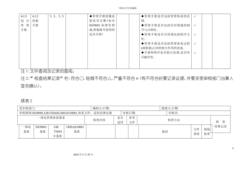 三标一体化管理体系内审表培训资料_第3页