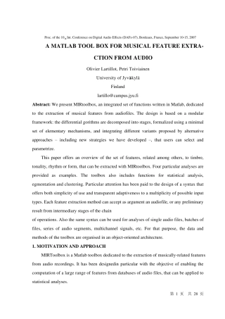 从音频文件中提取音乐特征在Matlab工具箱中文翻译