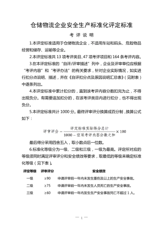 仓储物流企业安全生产标准化评定标准