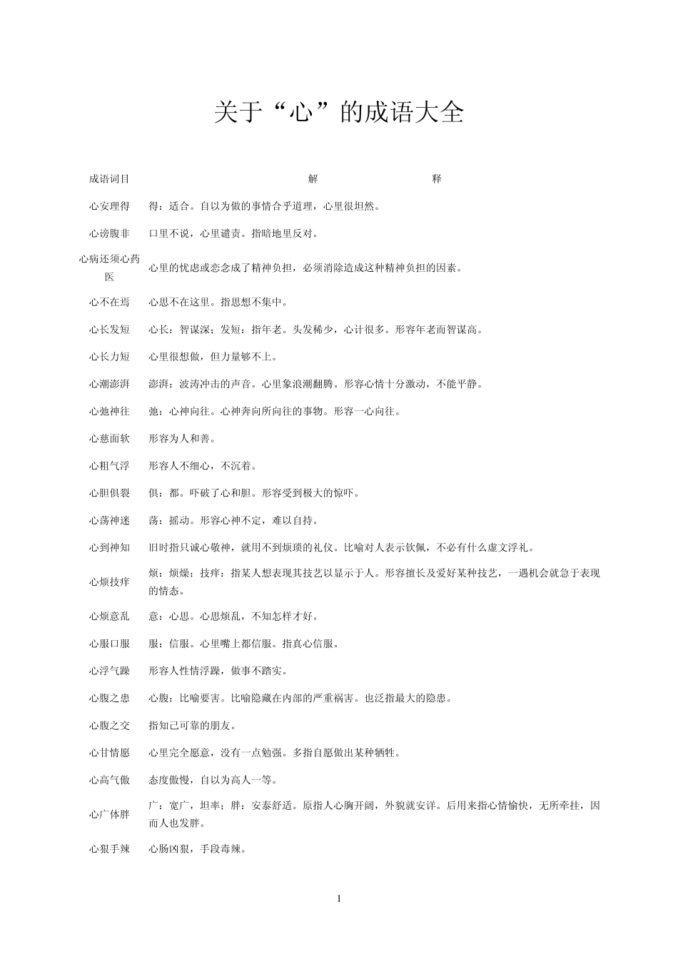 关于“心”的成语大全_第1页
