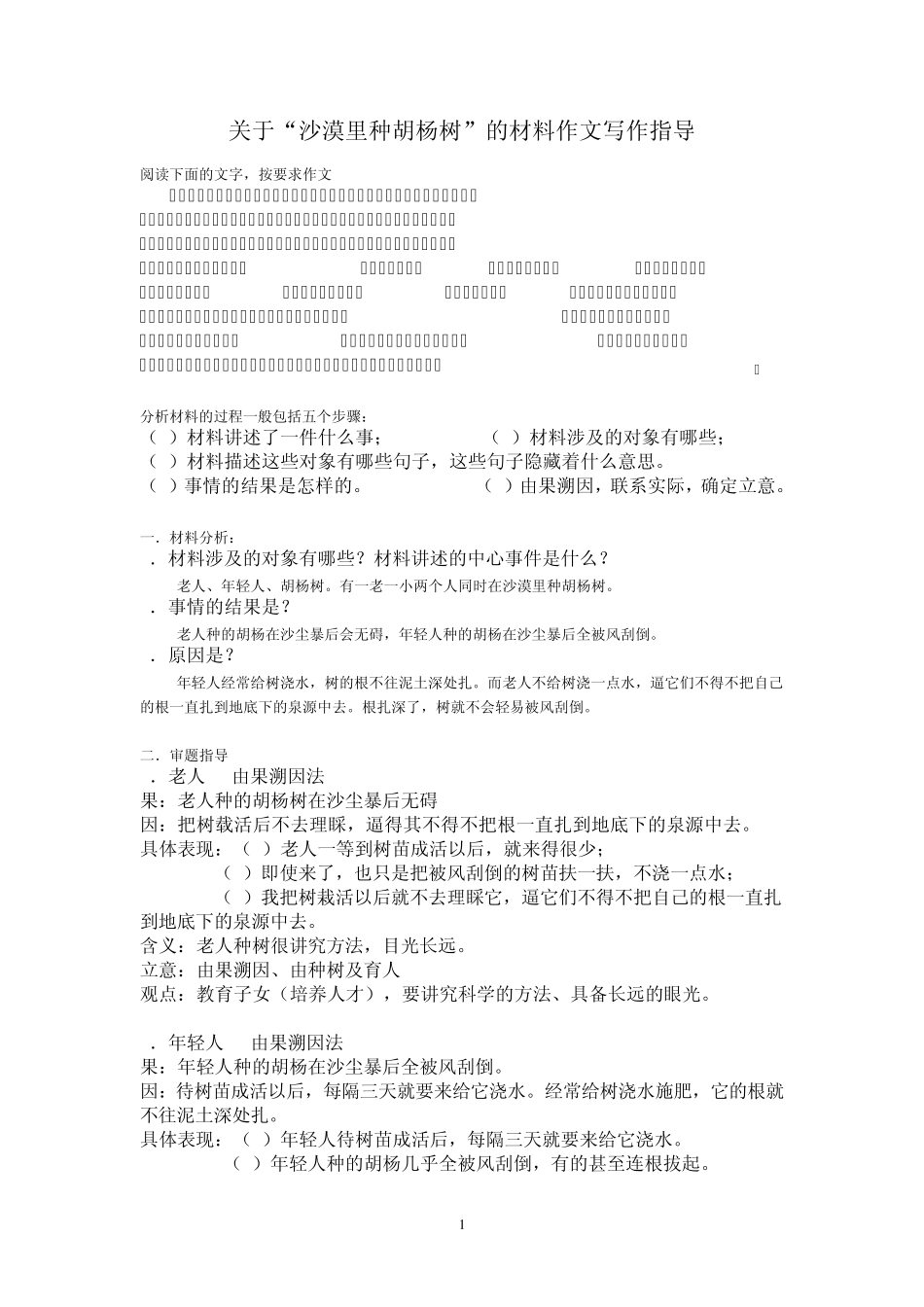 关于“沙漠里种胡杨树”的材料作文写作指导_第1页