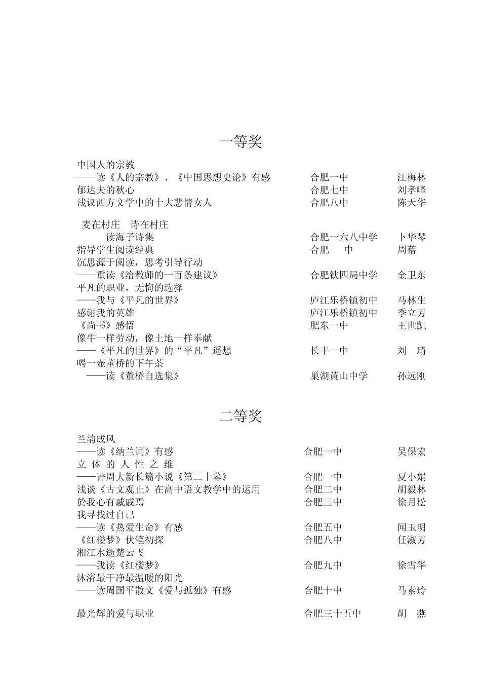 关于合肥市中学语文教师首届“我读经典”_第1页