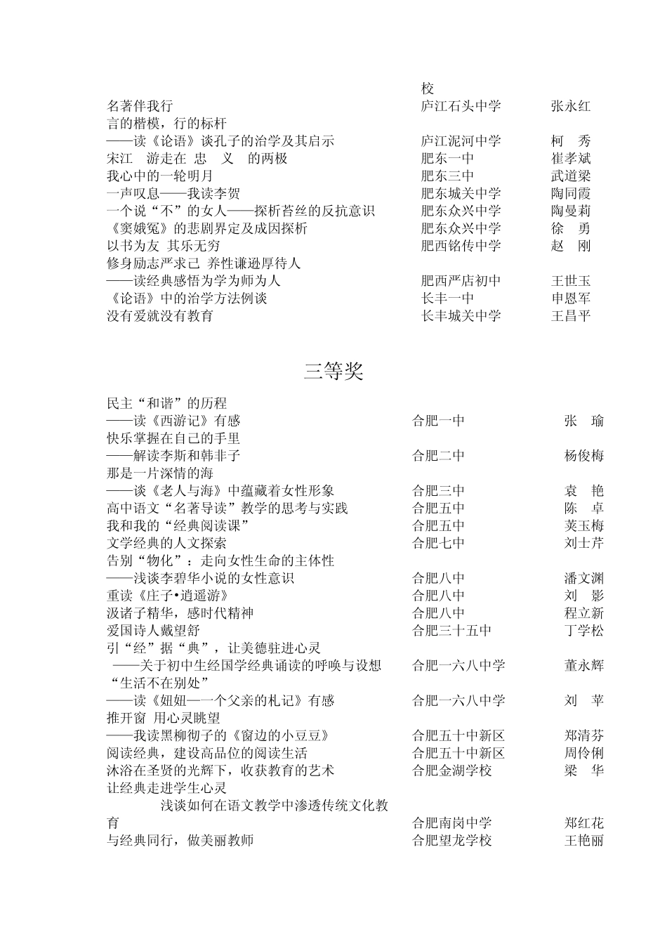 关于合肥市中学语文教师首届“我读经典”_第3页