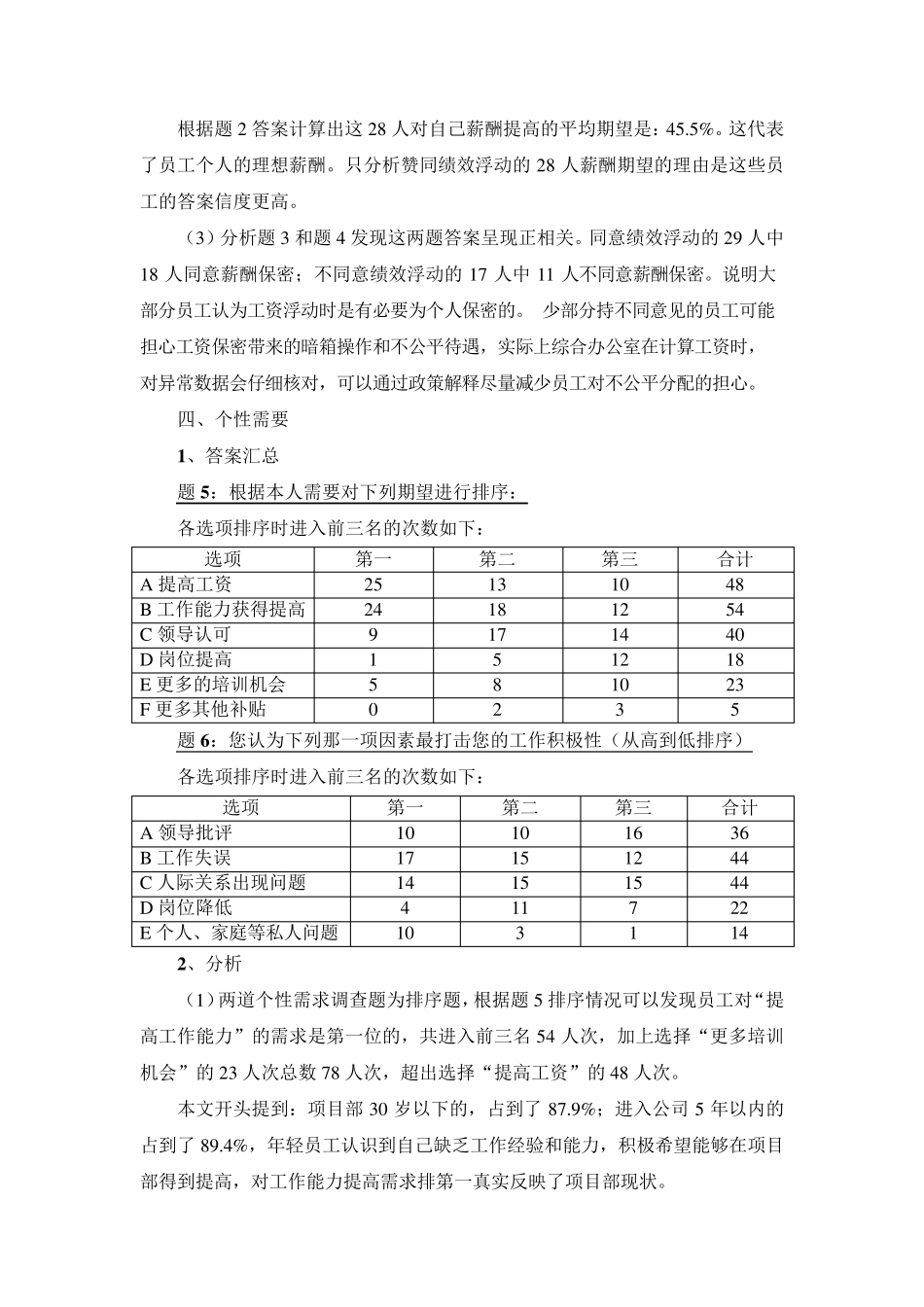 关于员工调查问卷的分析报告_第3页