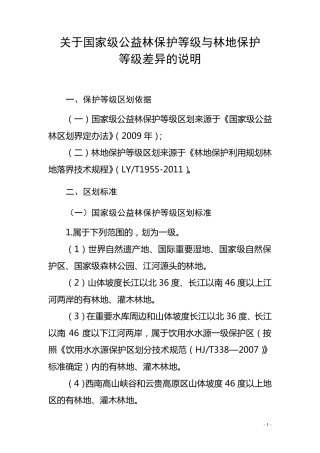 关于国家级公益林保护等级与林地保护等级差异的说明