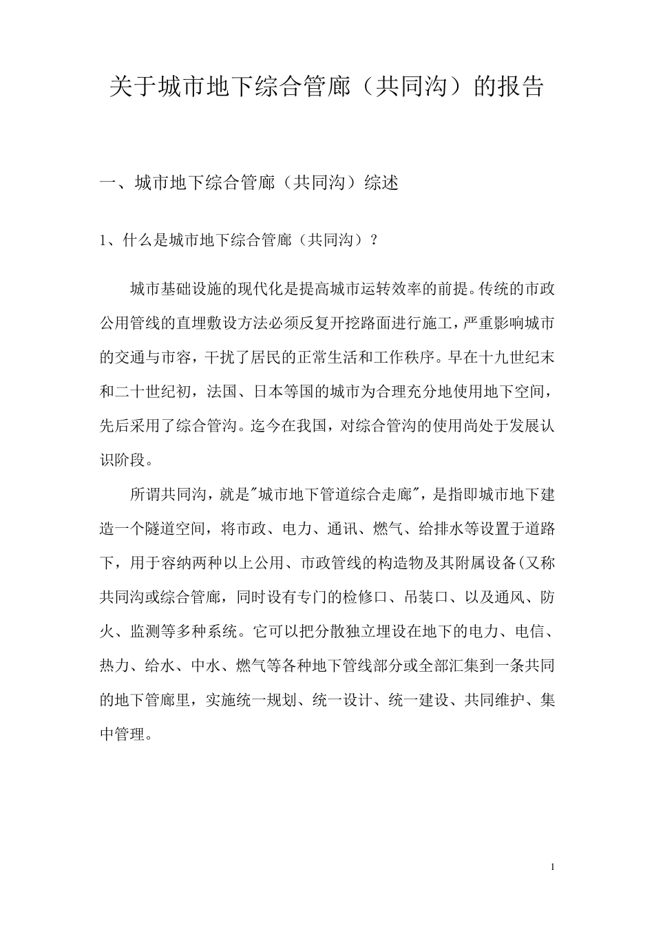 关于地下综合管网的报告_第1页