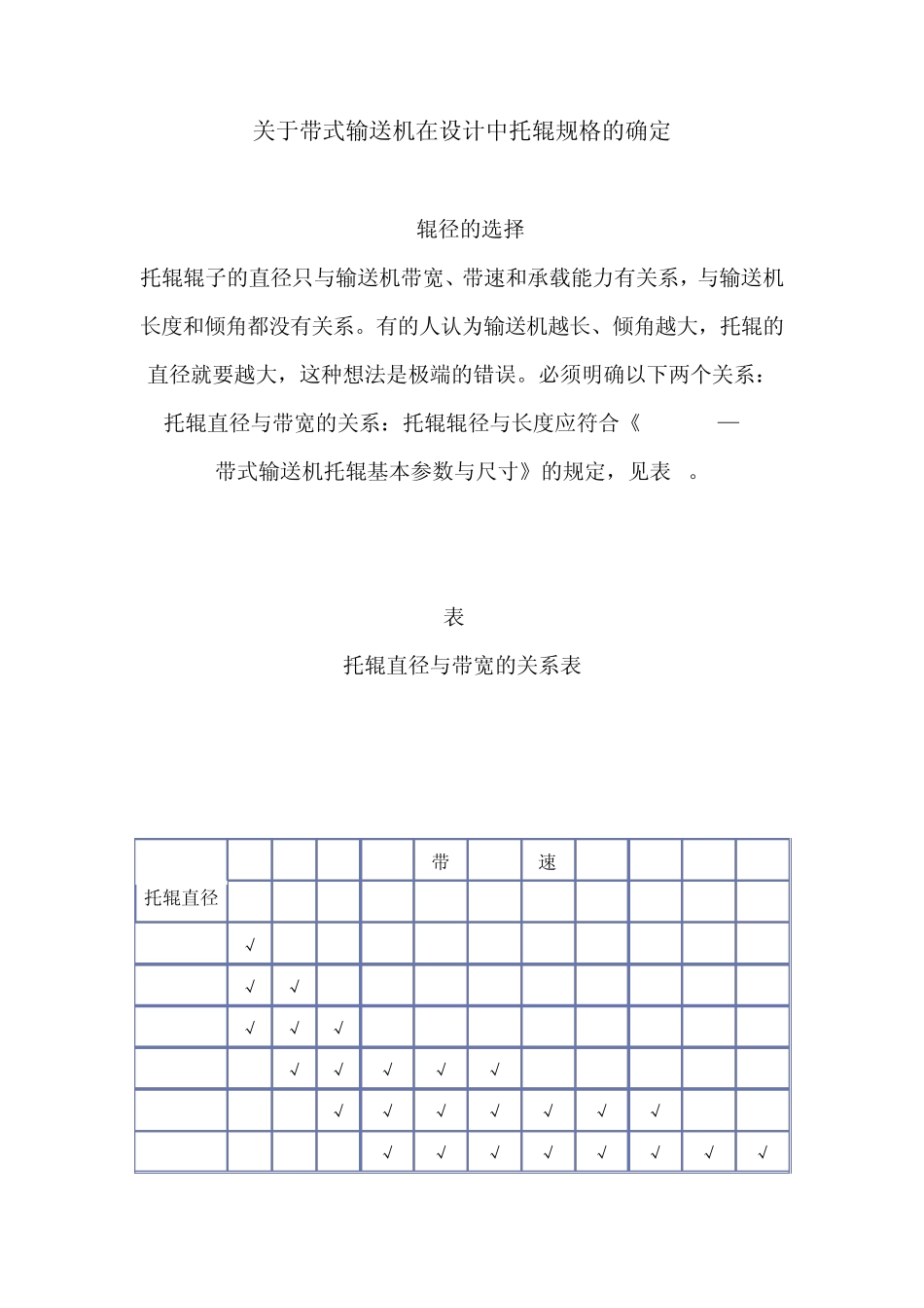 关于带式输送机在设计中托辊规格的确定_第1页