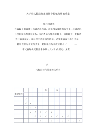 关于带式输送机在设计中托辊规格的确定