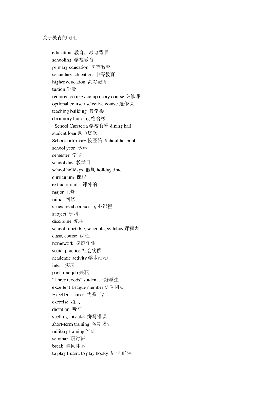 关于教育和大学校园生活的词汇_第1页