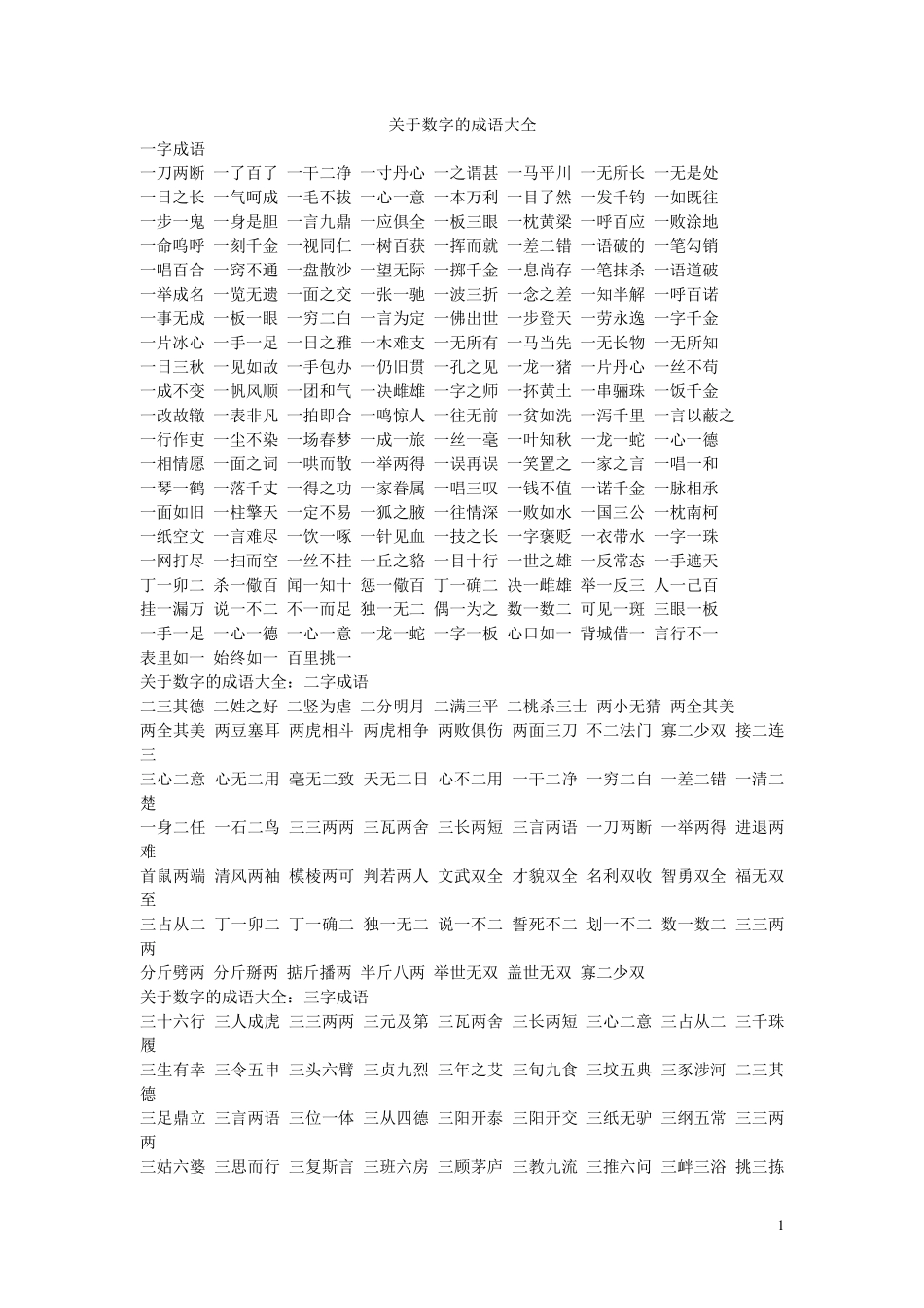 关于数字的成语大全_第1页