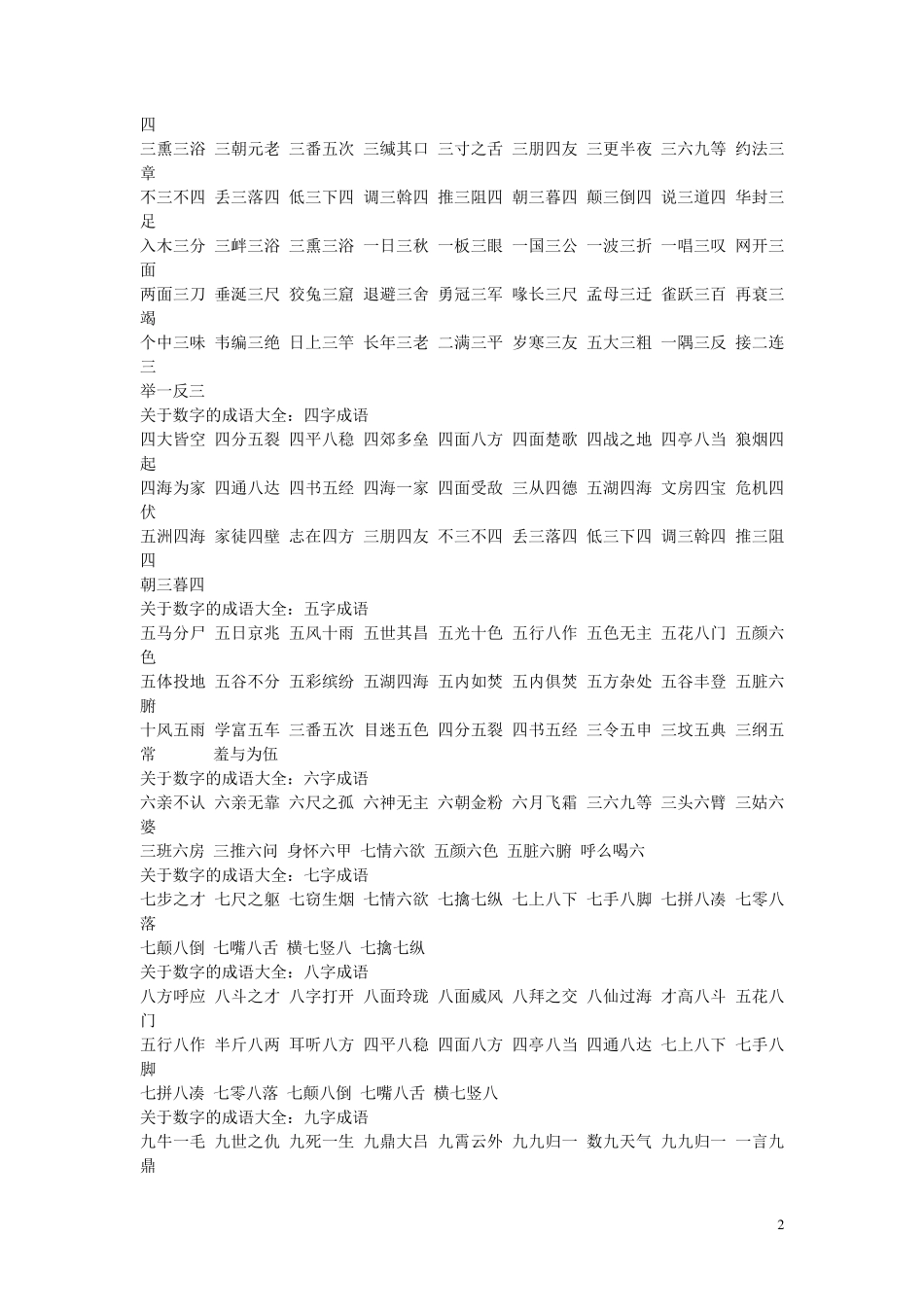 关于数字的成语大全_第2页