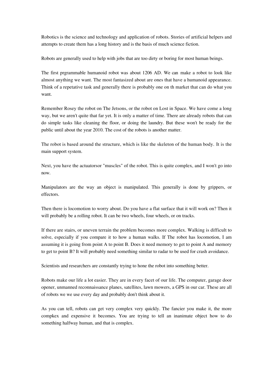 关于机器人的英语演讲稿_第1页