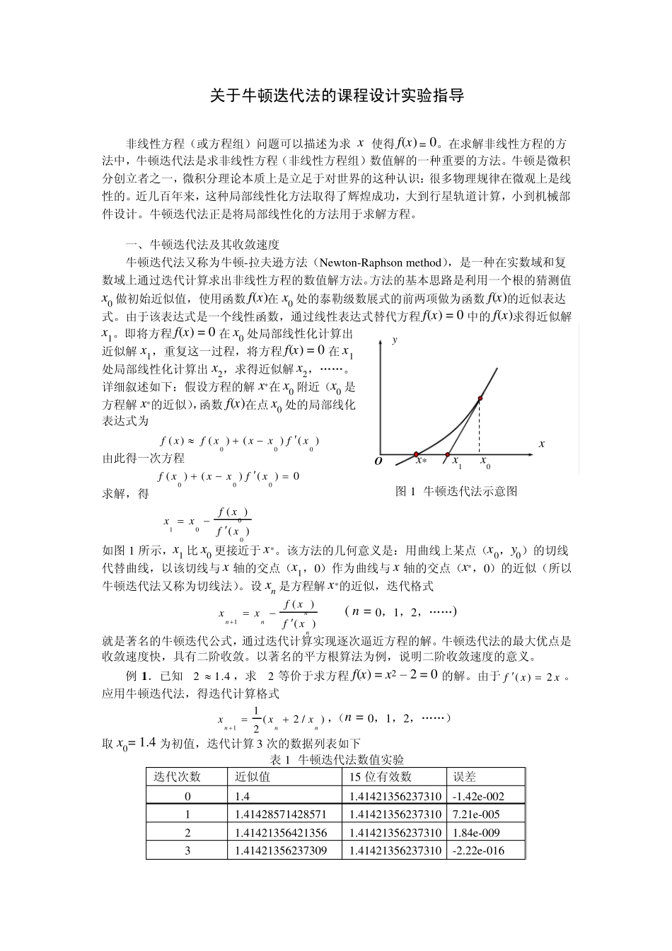 关于牛顿迭代法的课程设计实验指导_第1页