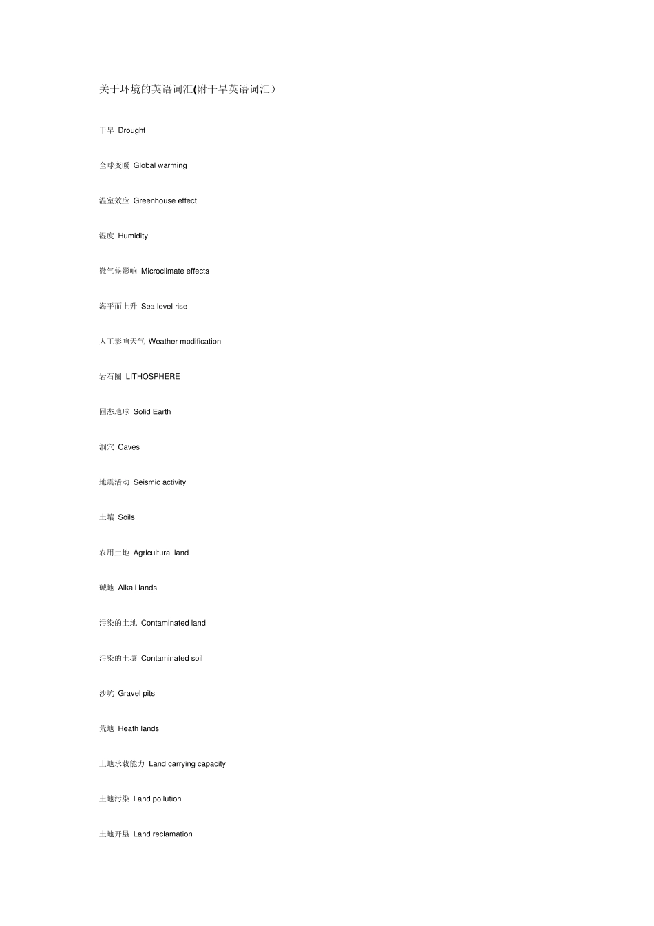 关于环境的英语词汇_第1页
