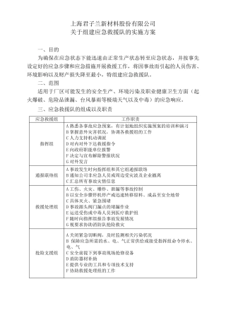 关于组建应急救援队的实施方案