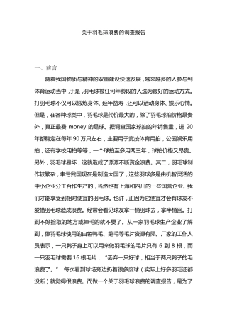关于羽毛球浪费的调查报告