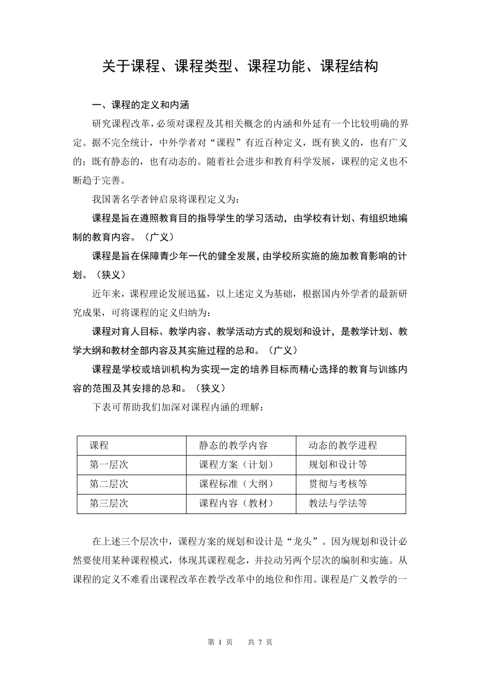 关于课程、课程类型、课程功能、课程结构_第1页