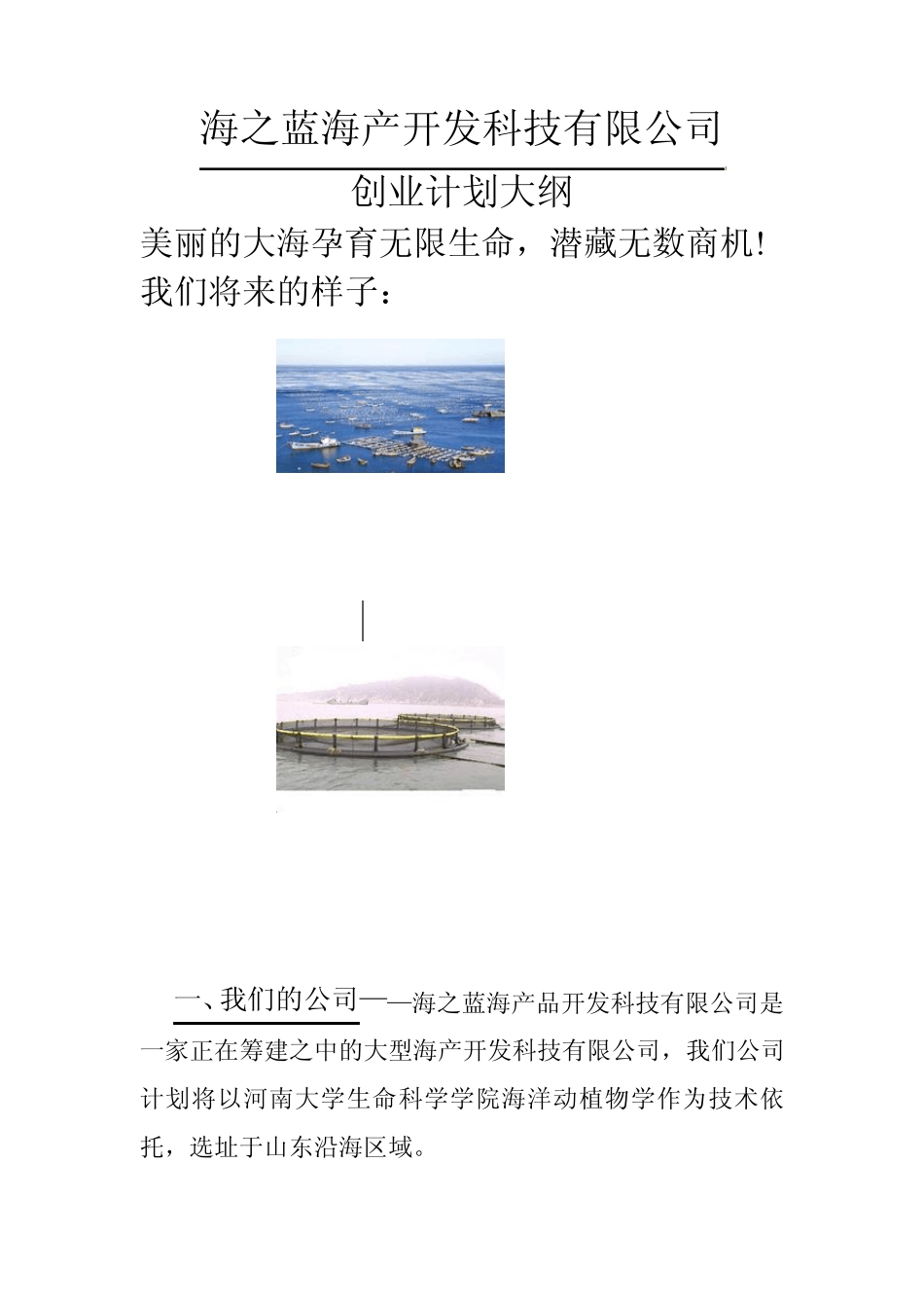 关于近海养殖及海产品加工创业计划_第1页