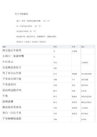 关于马的谜语