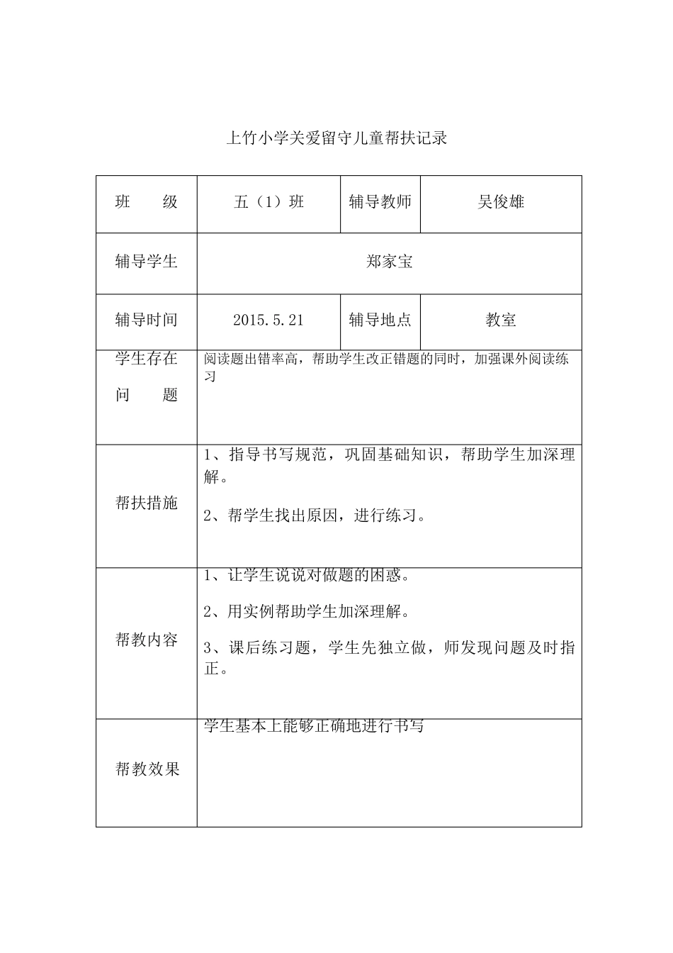 关爱留守儿童帮扶记录表_第2页