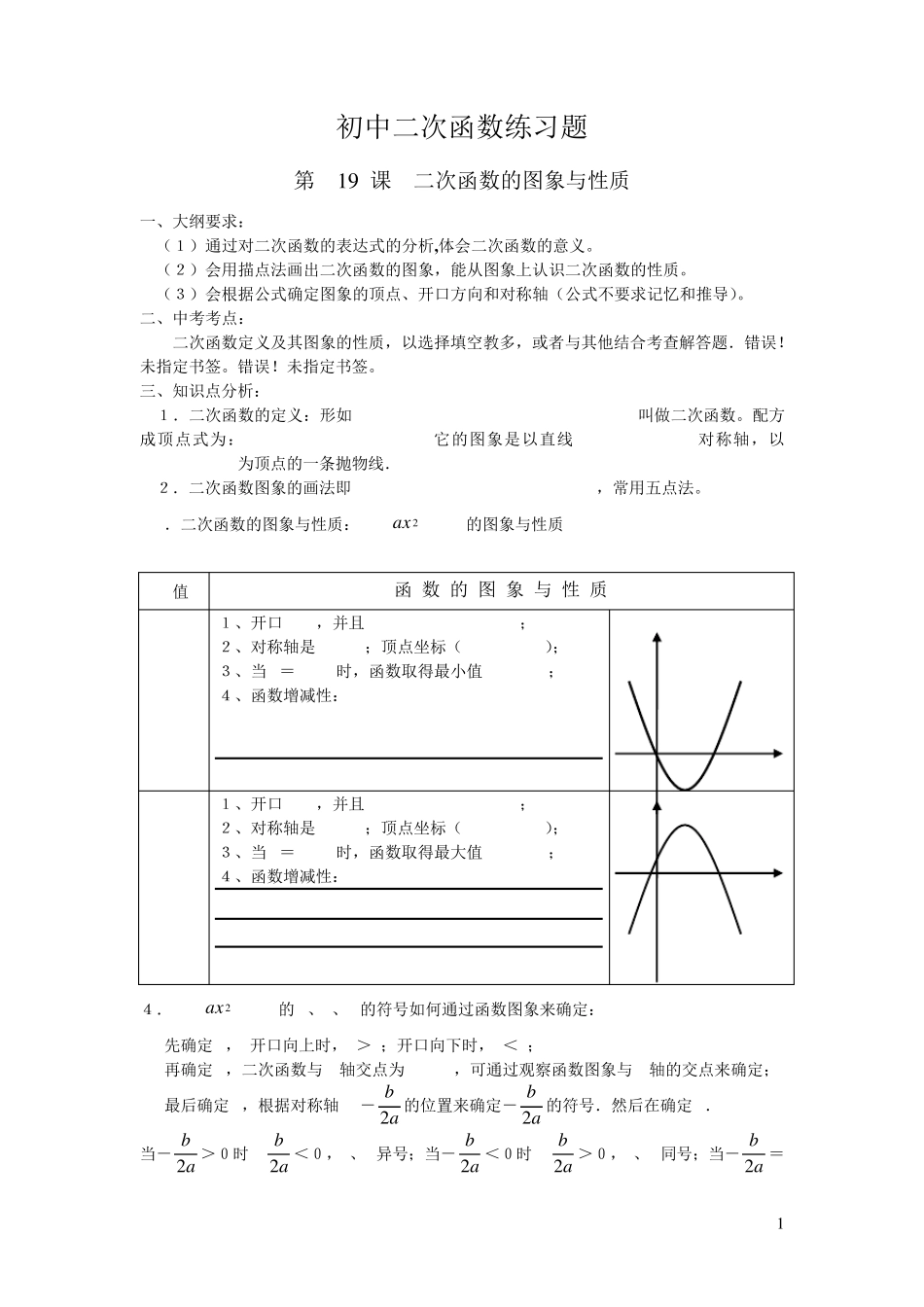 初中二次函数练习题_第1页