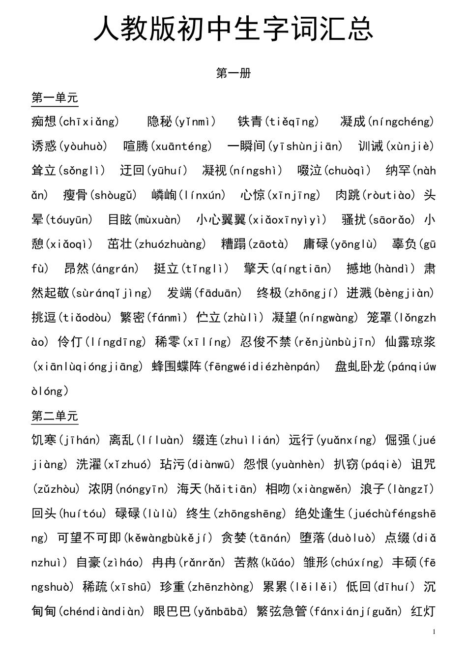 初中人教版生字词汇总[全拼音版]_第1页