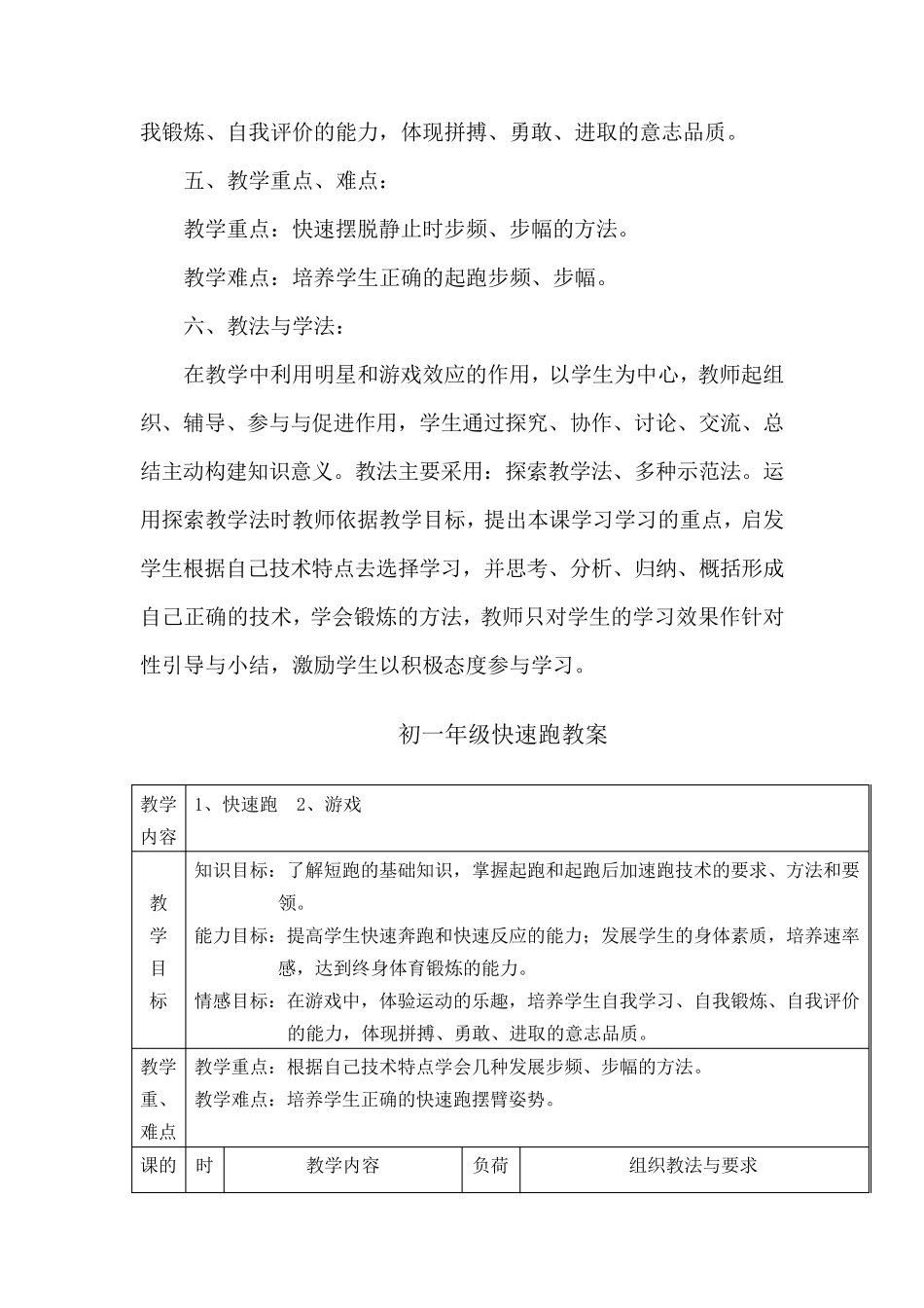 初中体育七年级短跑教学设计_第3页