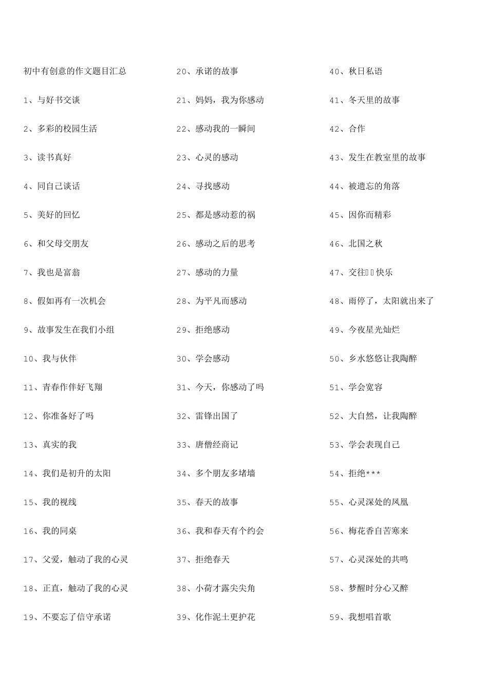 初中有创意的作文题目汇总_第1页