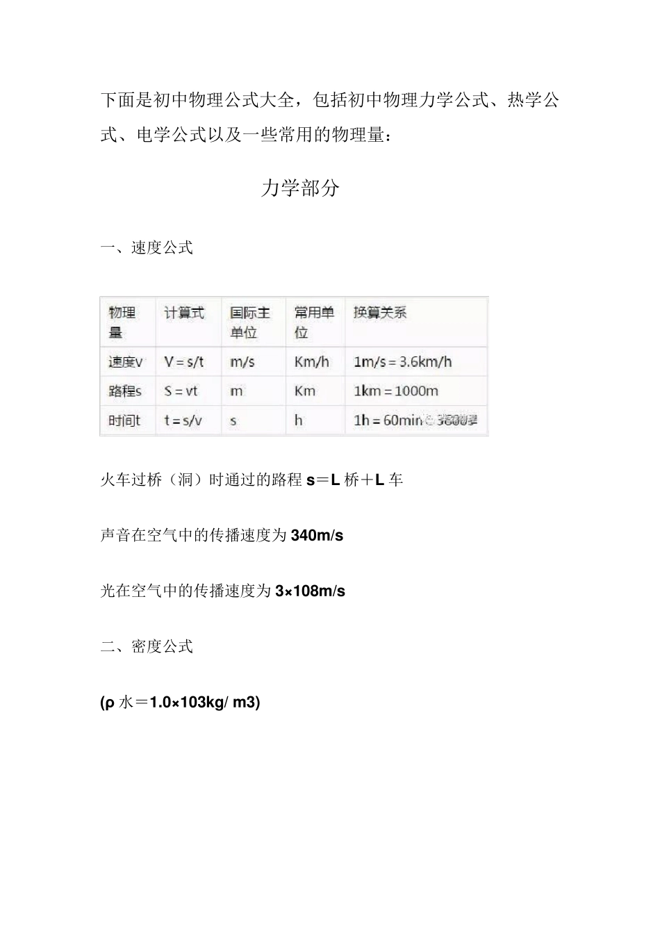 初中物理公式大全及物理知识点总结_第1页