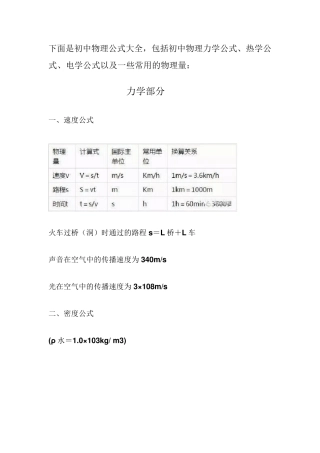 初中物理公式大全及物理知识点总结