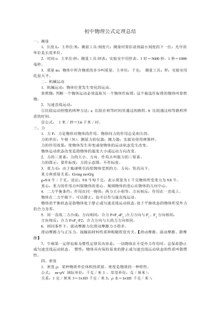 初中物理公式定理总结