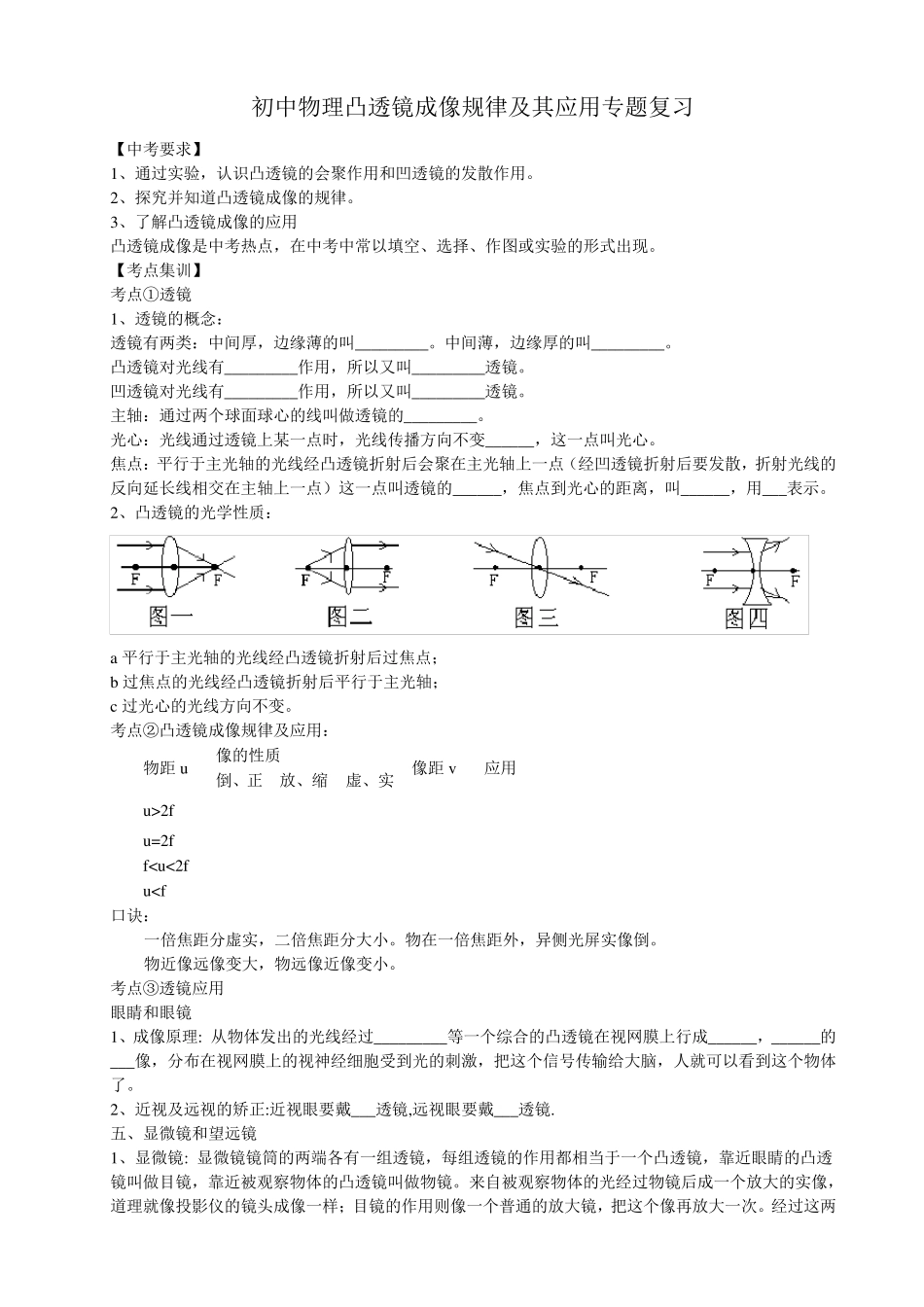 初中物理凸透镜成像规律及其应用专题复习_第1页