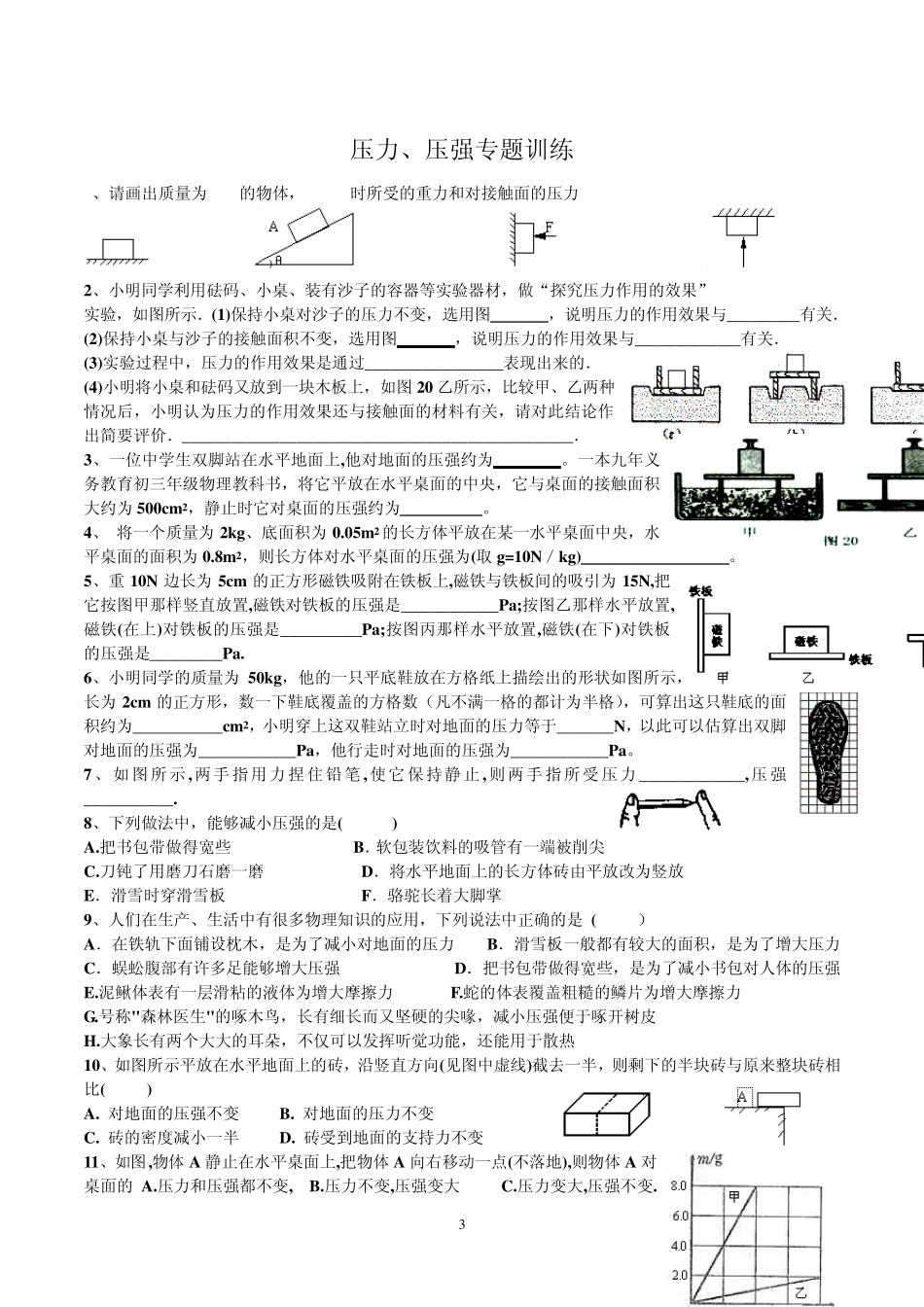 初中物理压力与压强专题全面总复习_第3页