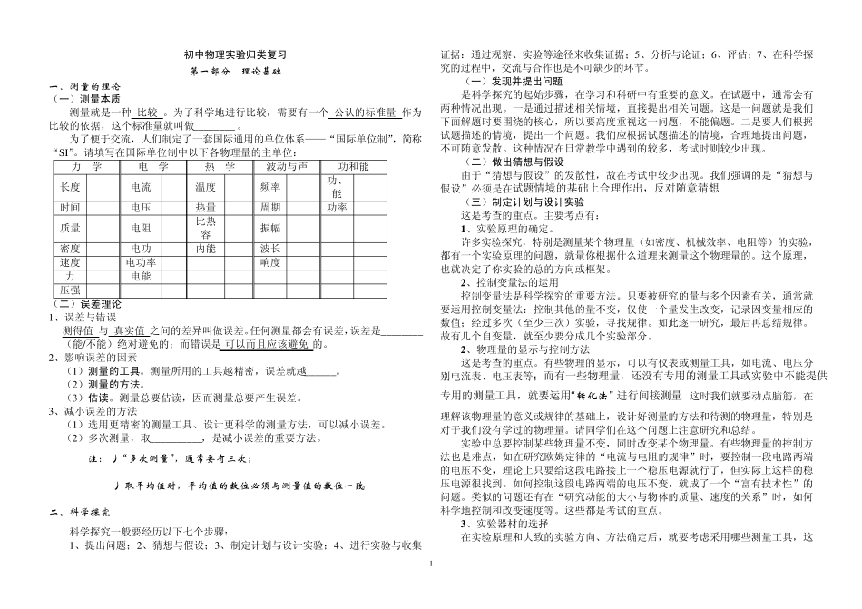 初中物理实验归类复习_第1页