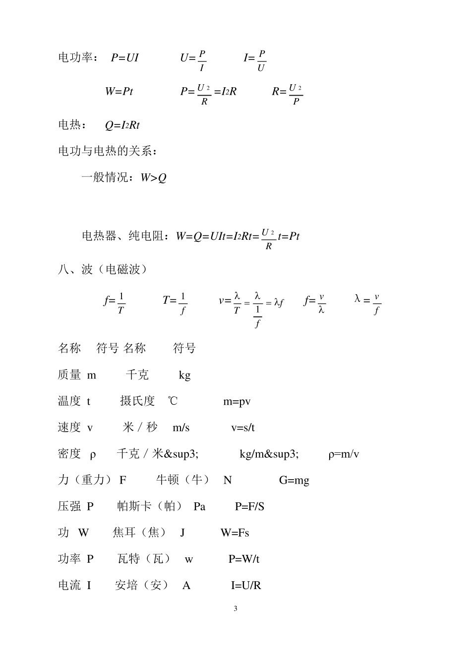 初中物理常用公式及其变形_第3页
