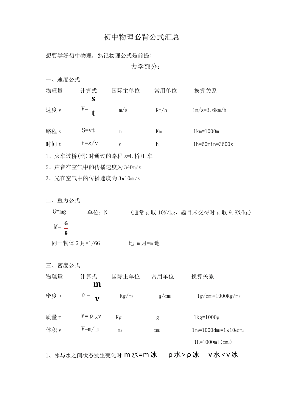 初中物理必背公式汇总_第1页