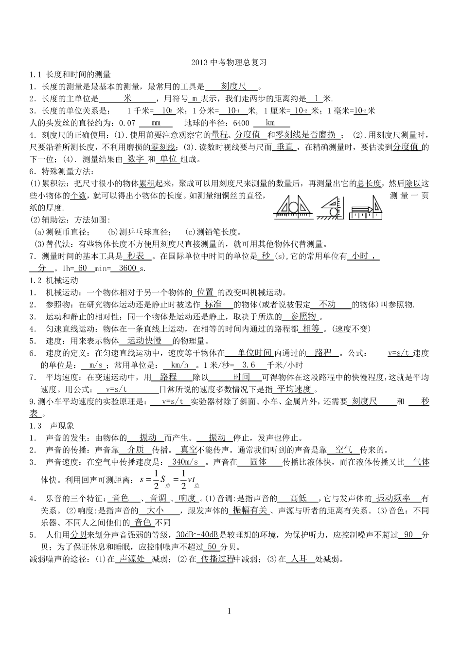初中物理总复习+初中物理经典易错题100例_第1页
