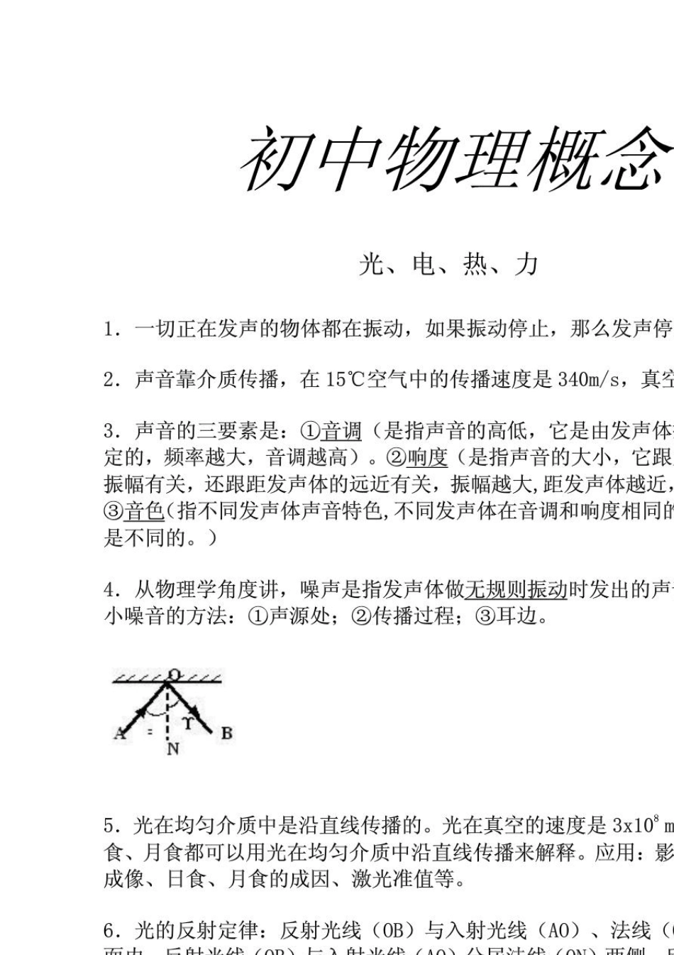 初中物理概念汇总及经典易错题100列_第1页