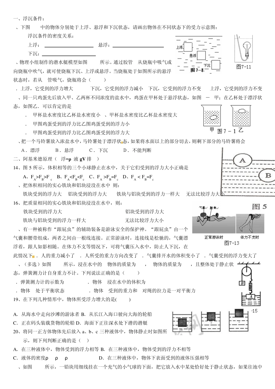 初中物理浮力专题训练_第1页