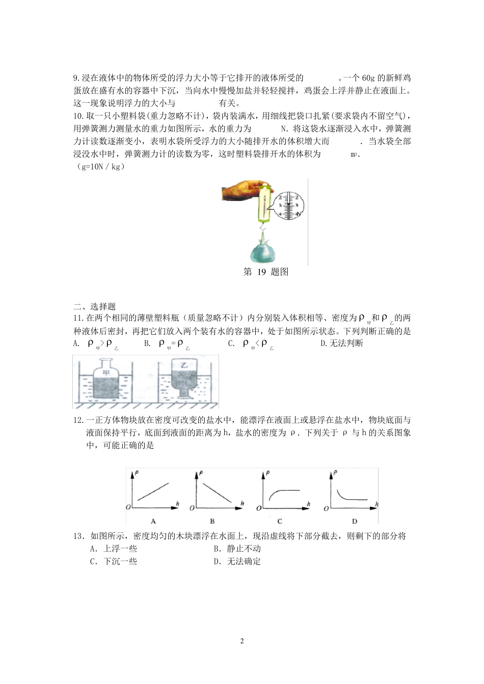 初中物理浮力测试题及答案_第2页