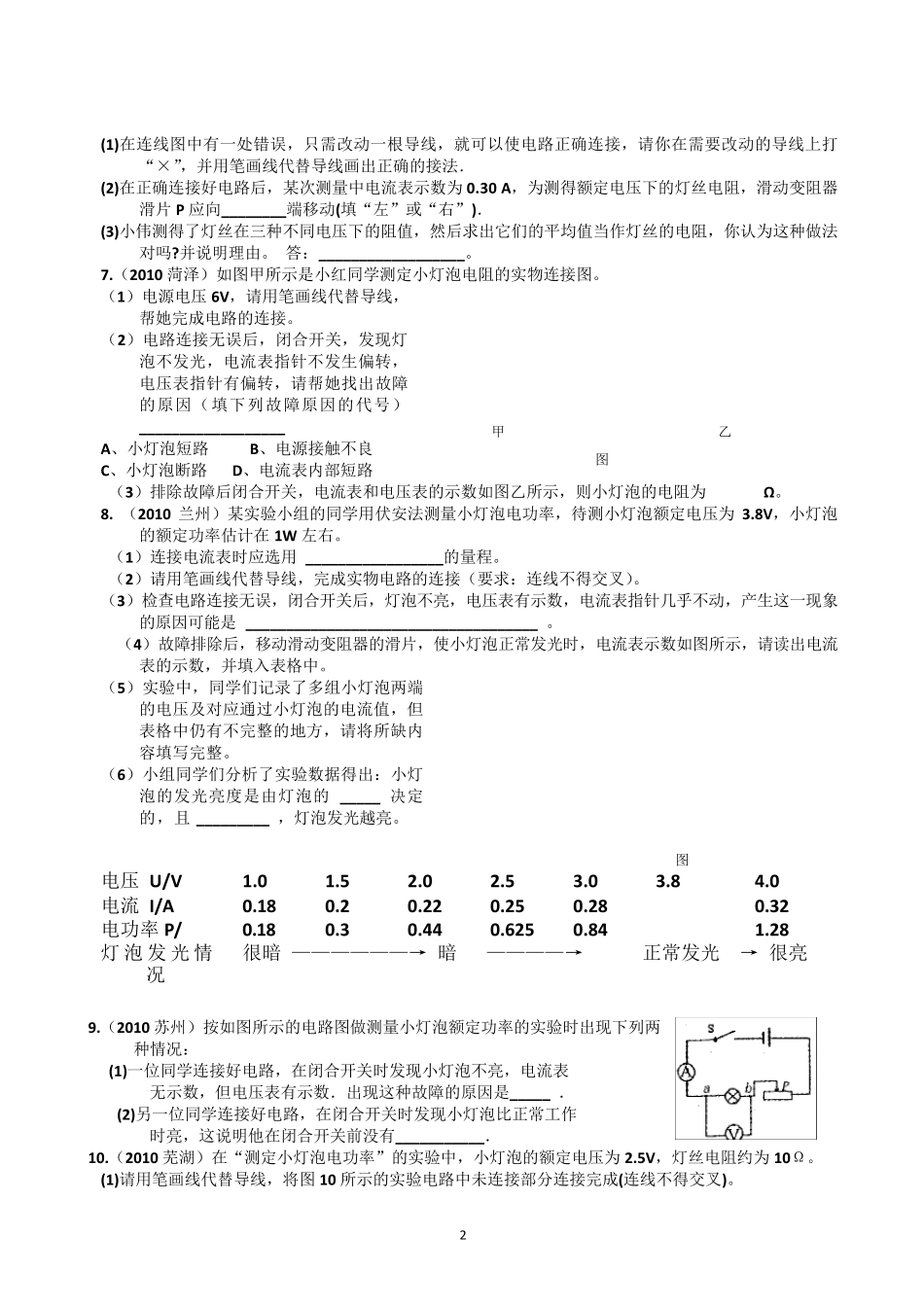 初中物理电学实验专题训练_第2页