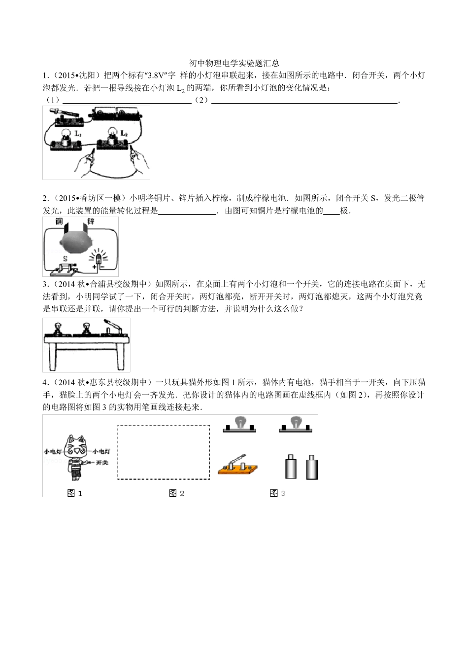 初中物理电学实验题_第1页