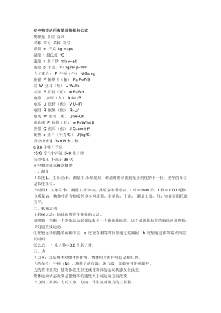 初中物理知识点(附：公式、单位换算图文双版)